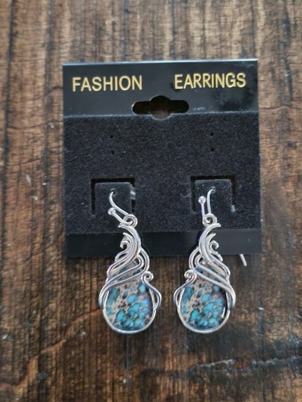 Silver Wire-Wrap Turquoise Drop Earrings
